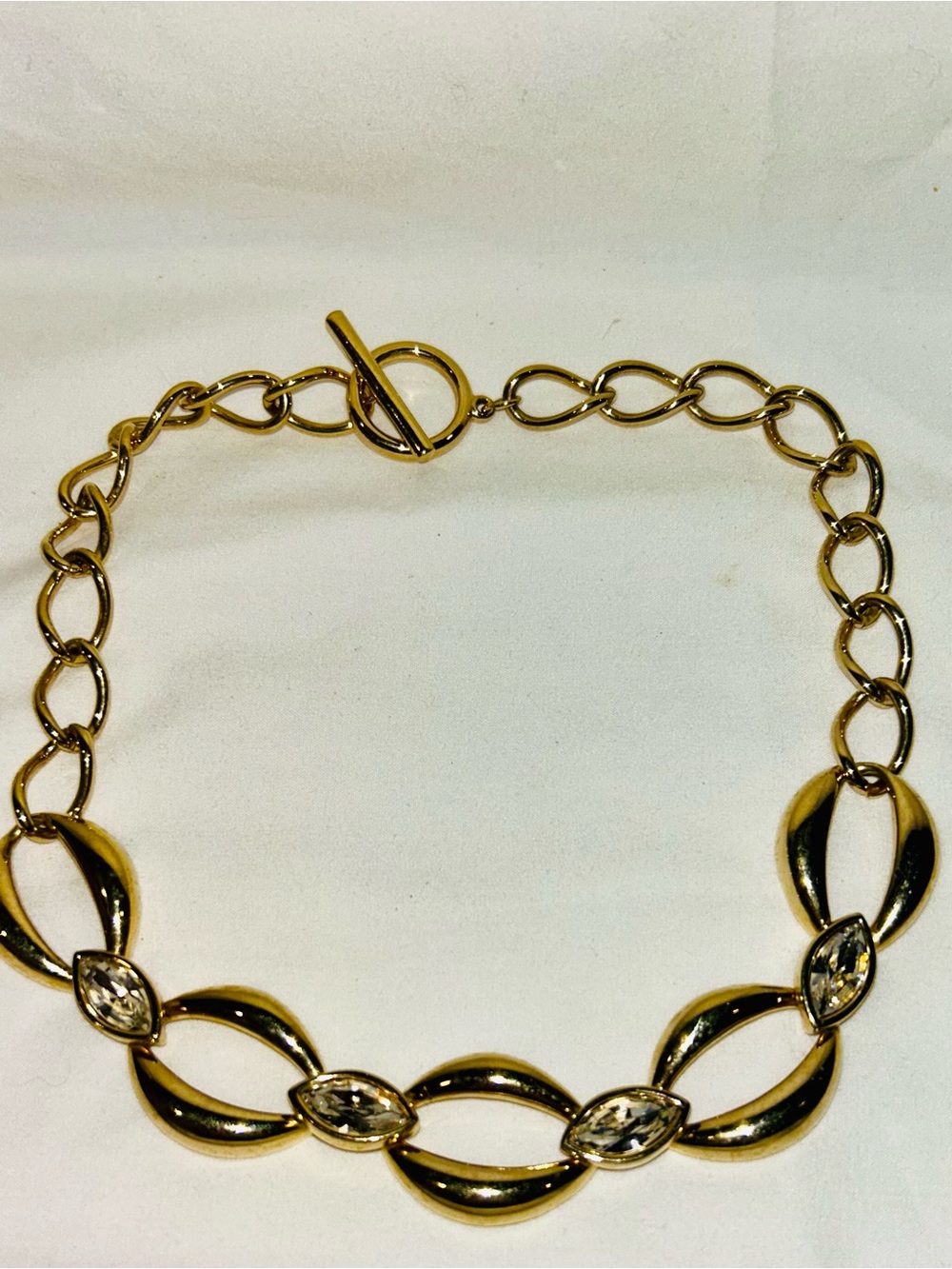 Vintage 1980s S.A.L. Swarovski Gold Tone Marquise Crystal Choker Necklace